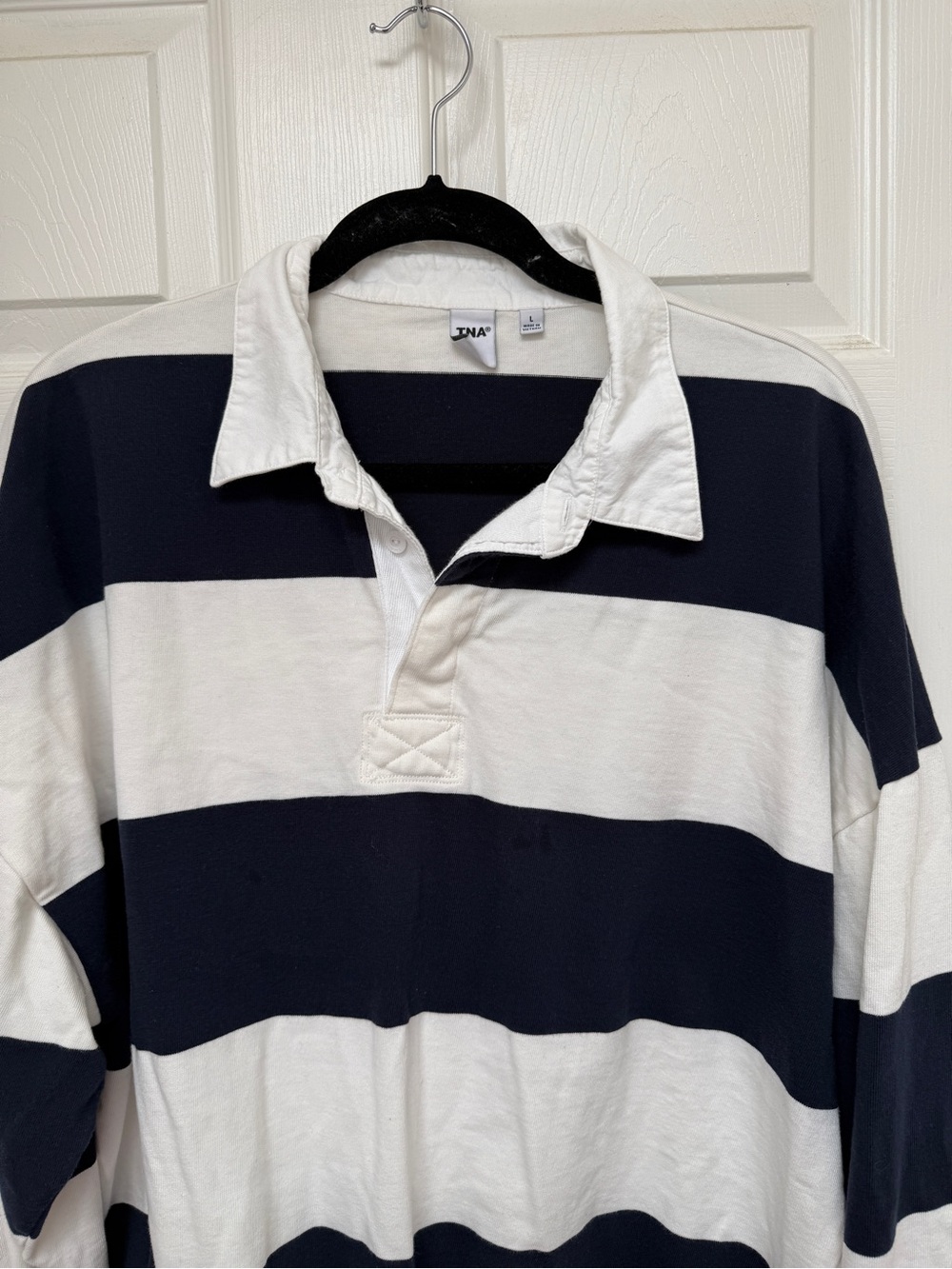 Aritzia Tna Mighty Cotton™ Lomu Polo Navy and White - Picture 2 of 8